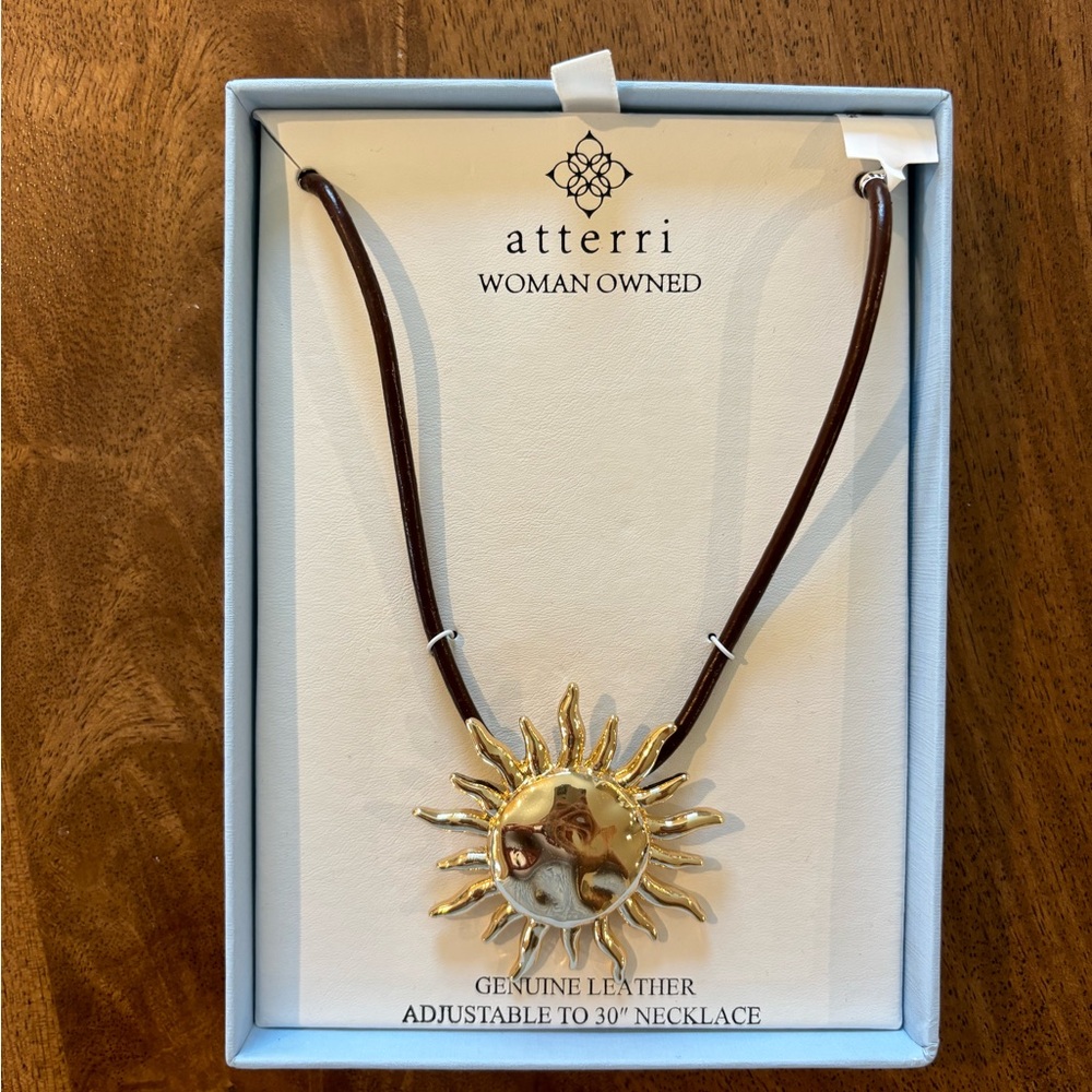 Atteri Gold Sun Adjustable Genuine Leather Necklace for Summer. NWT